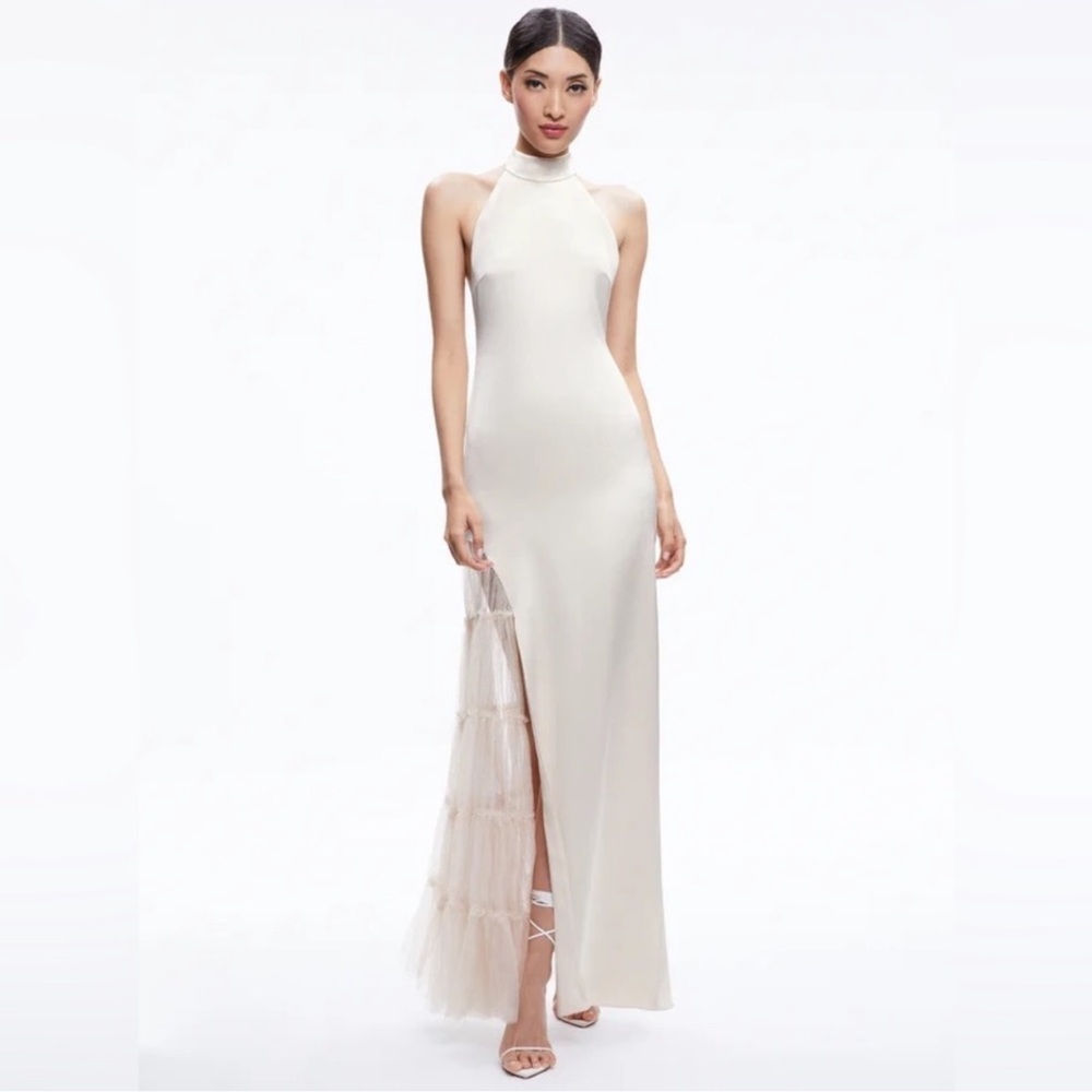 NWT Alice + Olivia $595 RYN SLIT TULLE PANEL MAXI DRESS - Size 0
